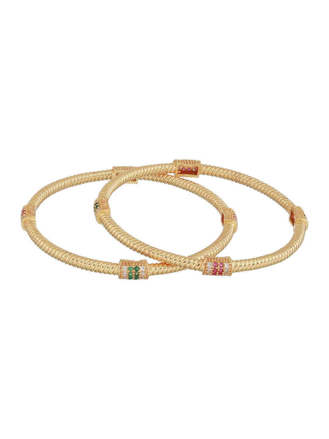 Spiral Pink & White Stone Studded Gold-Plated Bangle Set of 2