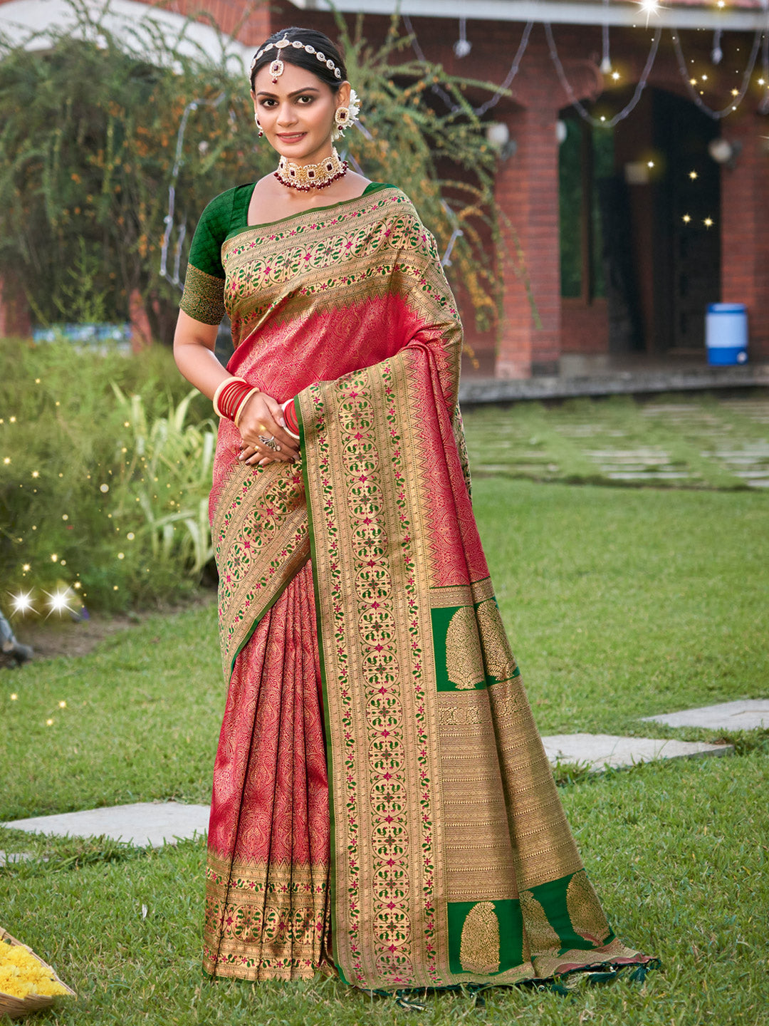 Women Cream Kanjivaram Silk Woven Work Traditional Tassels Saree