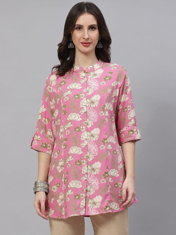 Light Pink Floral Rayon A-line Top | WomensFashionFun