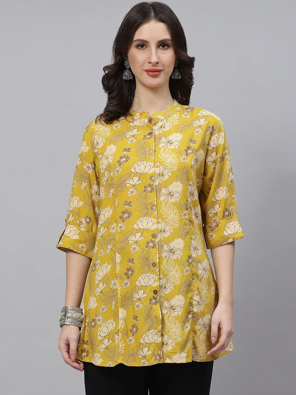 Mustard Floral Rayon A-lineTop | WomensFashionFun