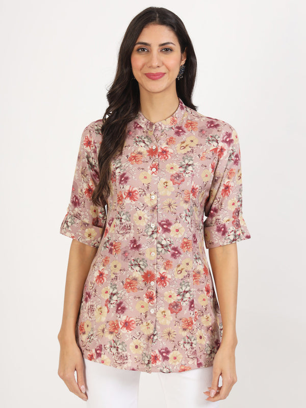 Women Pink Floral Printed Rayon Top | WomensFashionFun.com