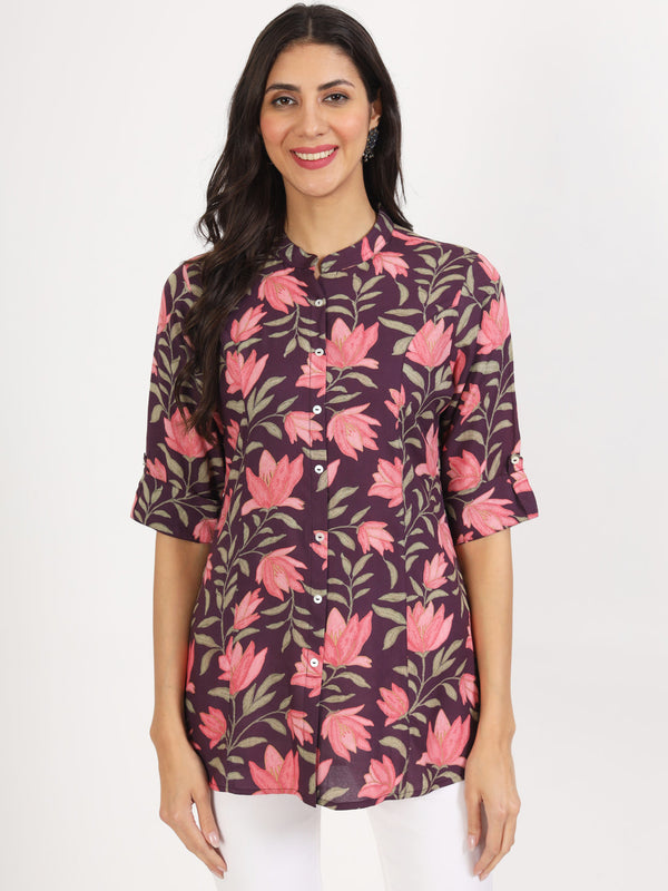 Women Purple Floral Printed Rayon Top | WomensFashionFun.com