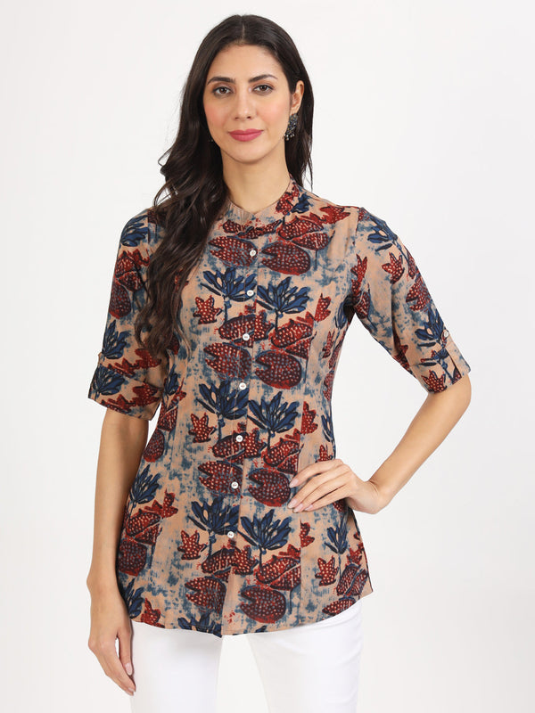 Women Beige Multi Floral Printed Rayon Top | WomensFashionFun.com