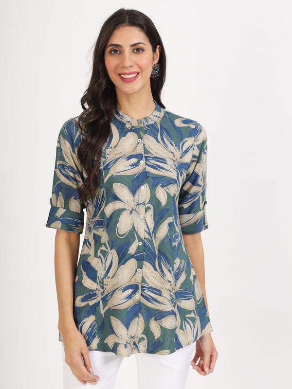 Women Green Floral Printed Rayon Top | WomensFashionFun.com