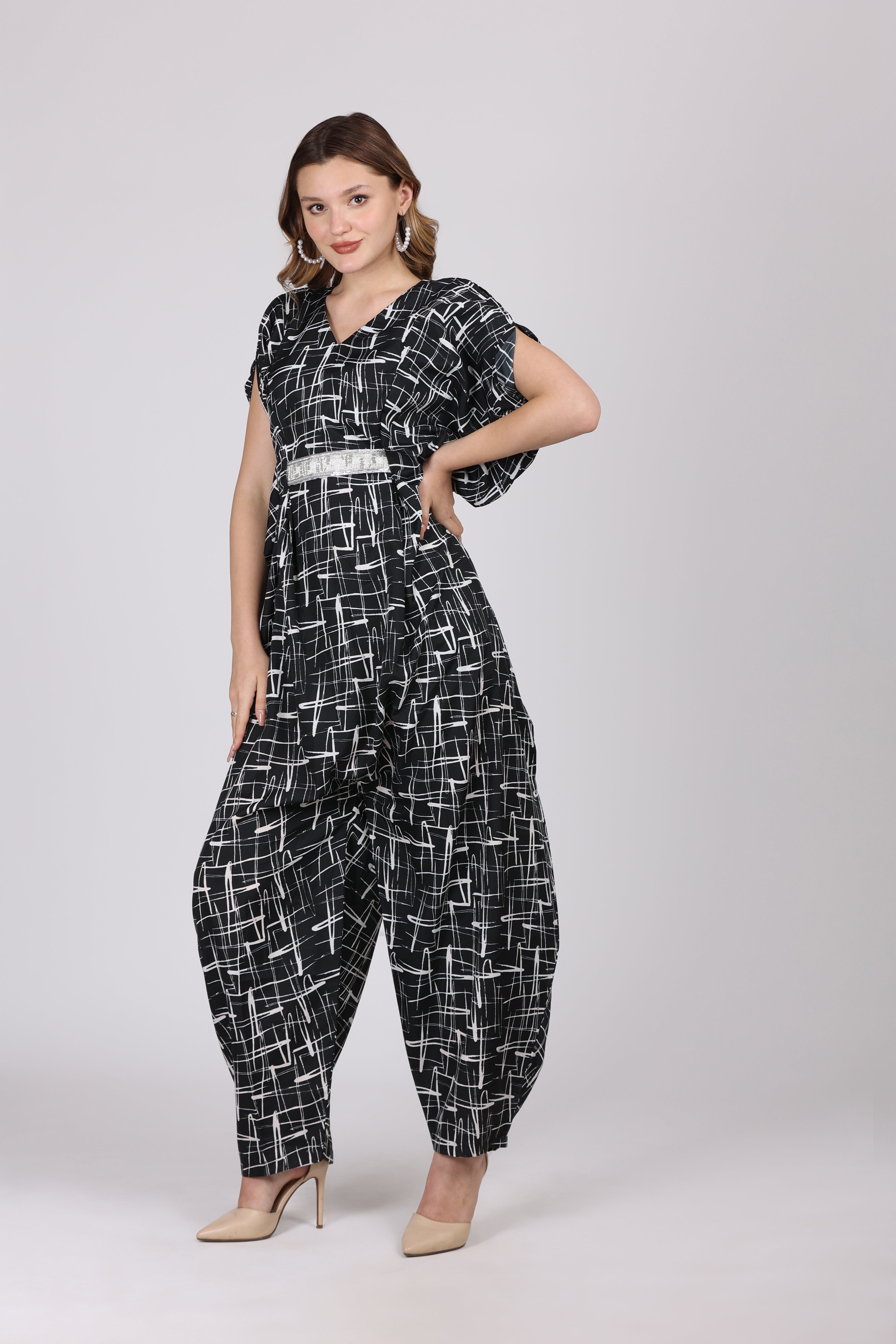 Women Black Crepe Digital Print Jump Suit WomensFashionFun