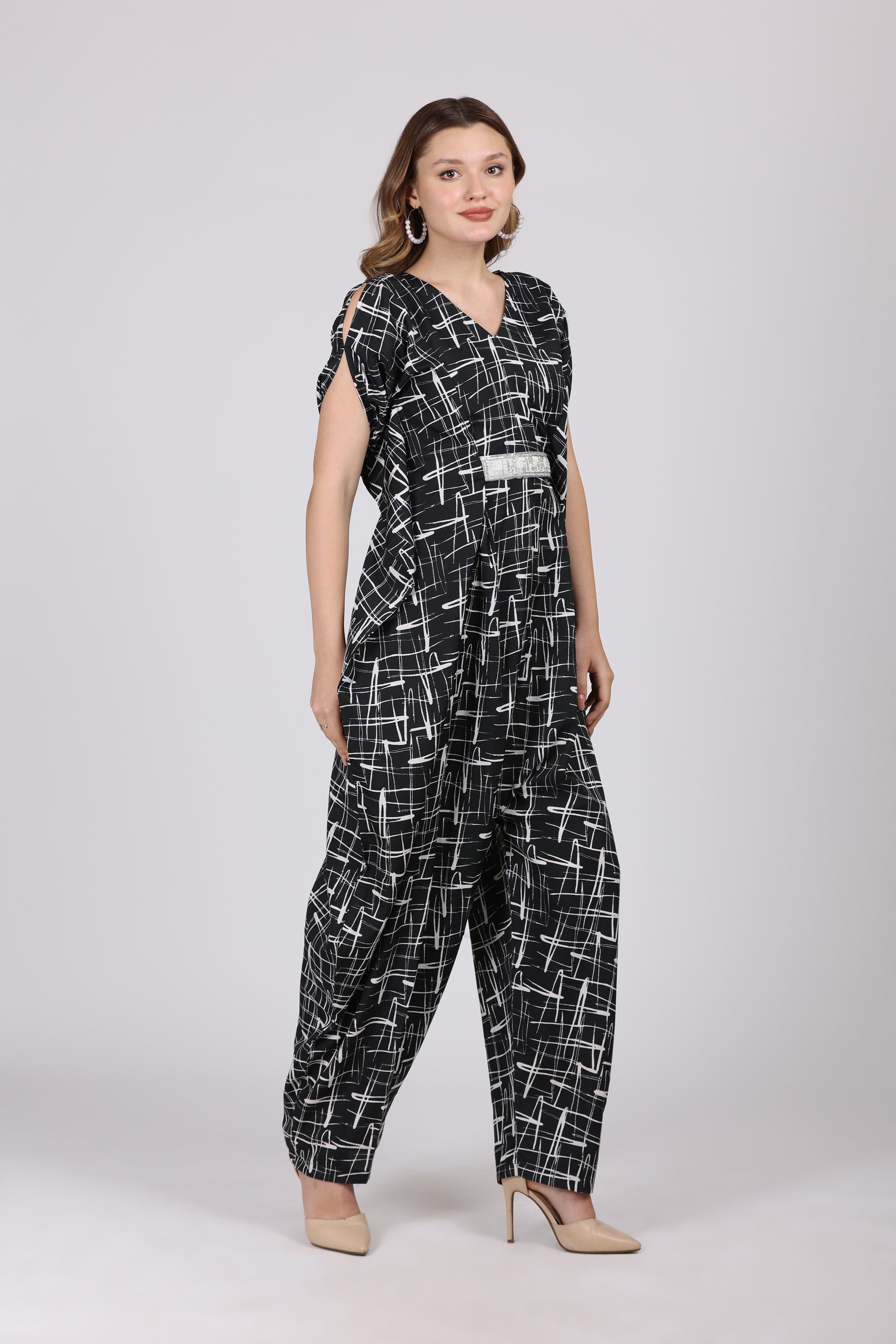 Women Black Crepe Digital Print Jump Suit WomensFashionFun