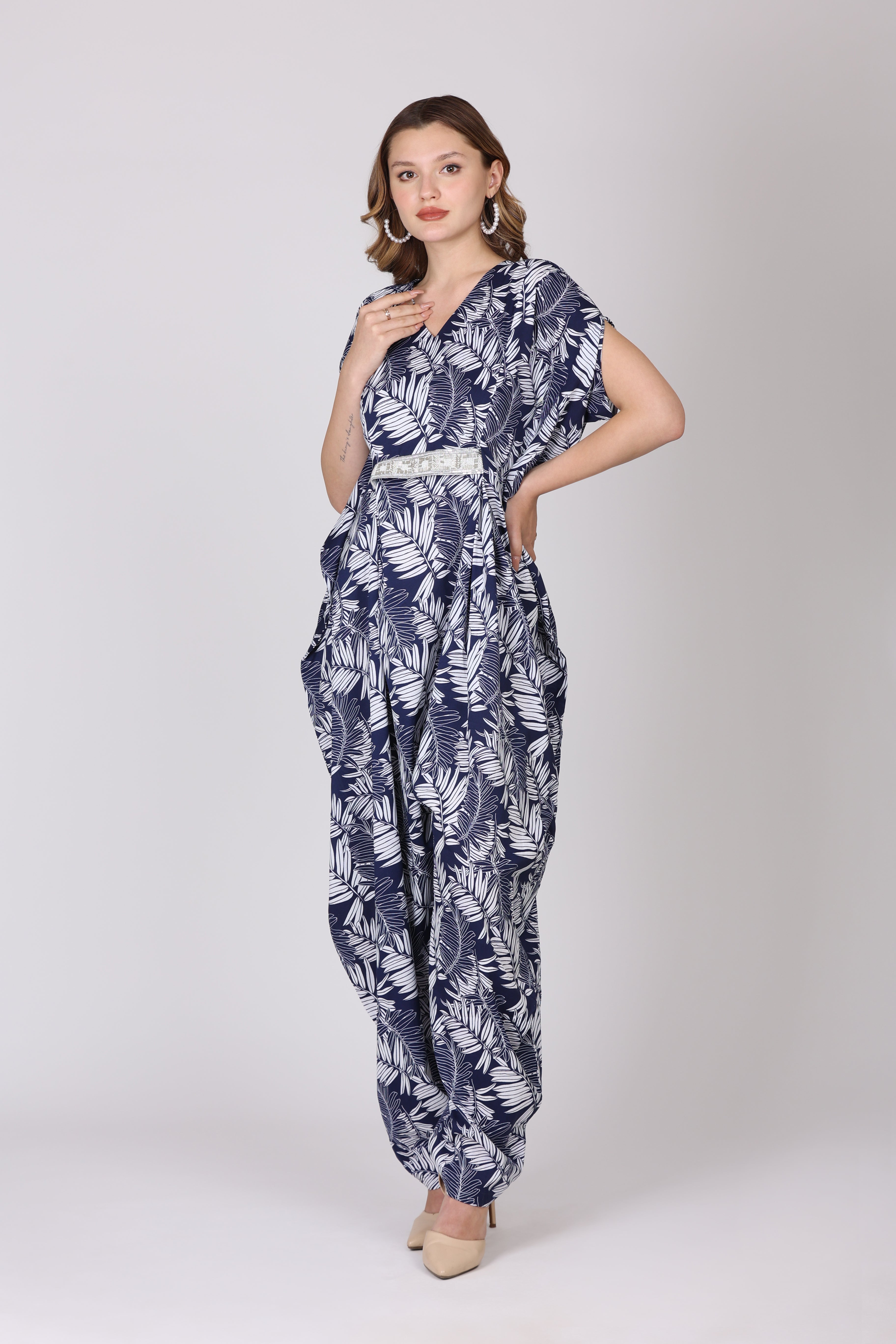 Women Blue Crepe Digital Print Jump Suit WomensFashionFun