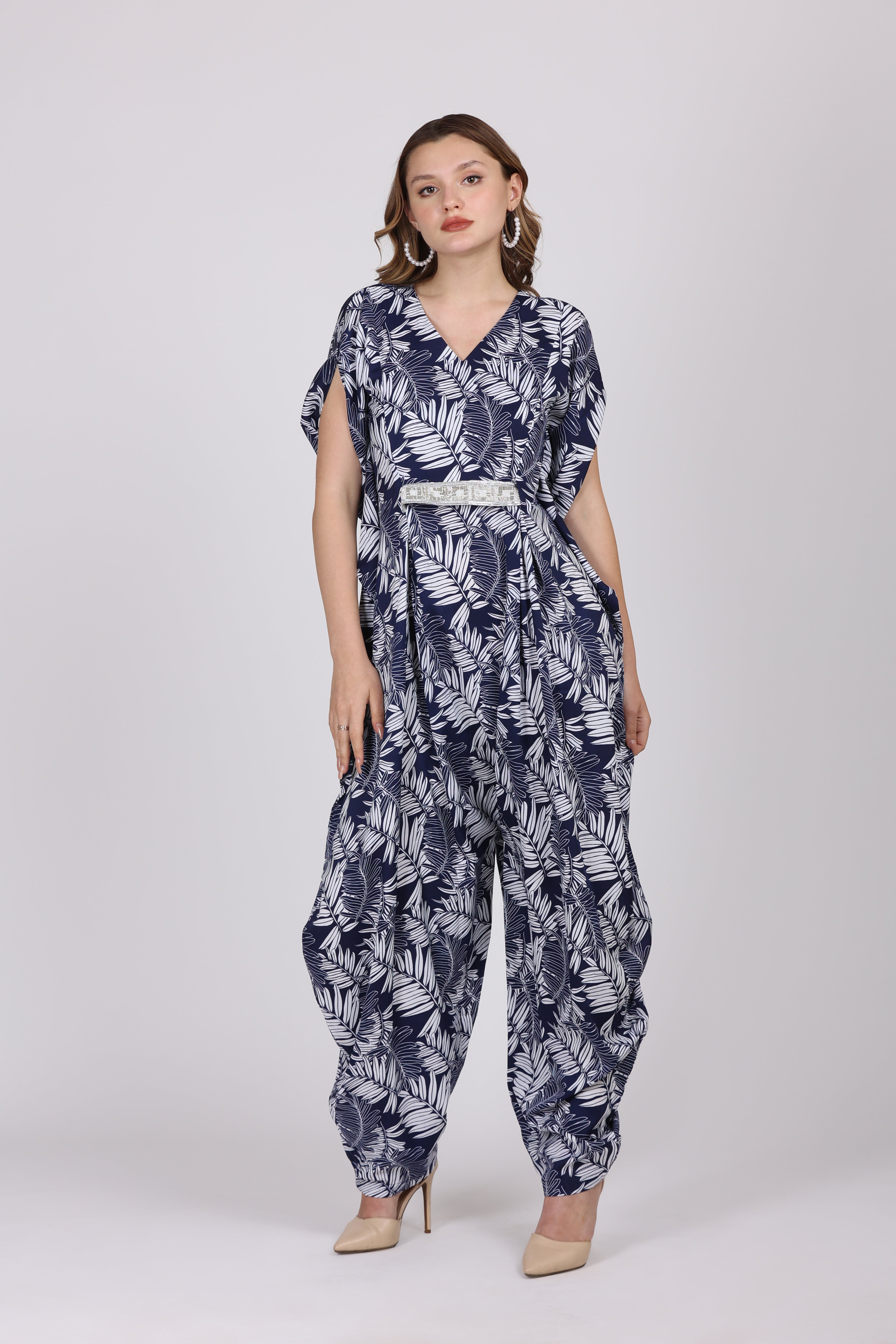 Women Blue Crepe Digital Print Jump Suit WomensFashionFun