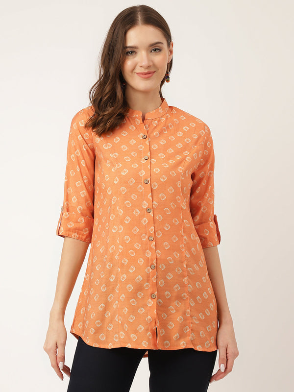 Mustard Printed Chanderi Silk Regular Top | WomensFashionFun