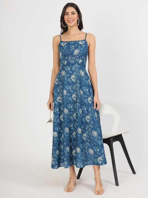 Indigo Blue Cotton Long Dress for Women | WomensFashionFun.com