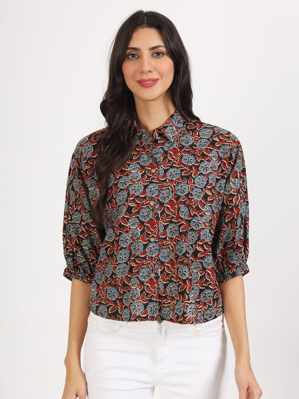 Women Black Floral Printed Cotton Tops | WomensFashionFun.com