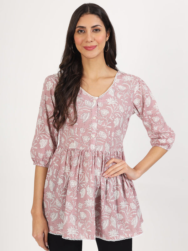 Women Pink Floral Printed Cotton Top | WomensFashionFun.com