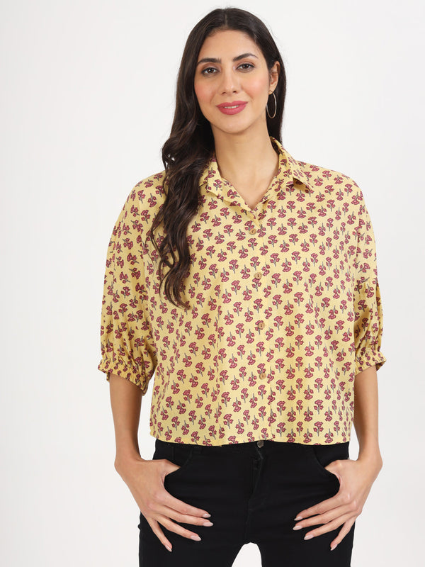 Women Beige Floral Printed Cotton Tops | WomensFashionFun.com