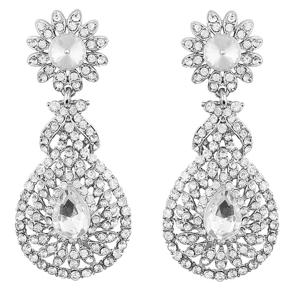 Rhodium Plated American Diamond Sparkling Dangle Earrings for Women (E2100ZW) | Womensfashionfun