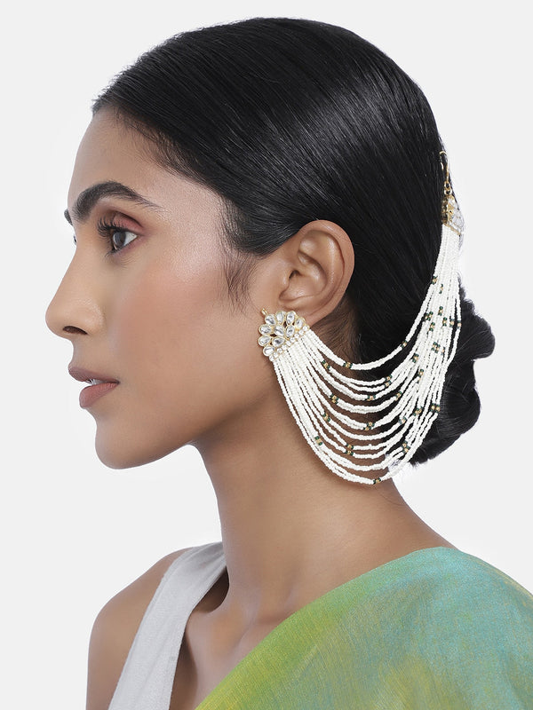 18K Gold Plated Multi Strand Earring with Ear Chain Embellished With Pearl For Women/Girls (E2882G) | Womensfashionfun