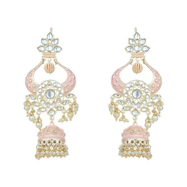 Gold Plated Traditional Kundan Pearl Meenakari Jhumka Earrings For Women/Girls (E2902Pi) | Womensfashionfun