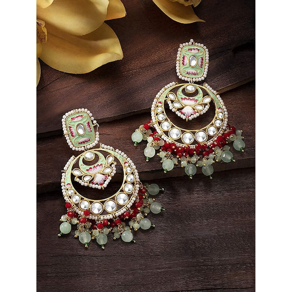 18K Gold Plated Traditional Meenakari Stone Studded Pearl Dangle Earrings For Women(E2926Min) | Womensfashionfun