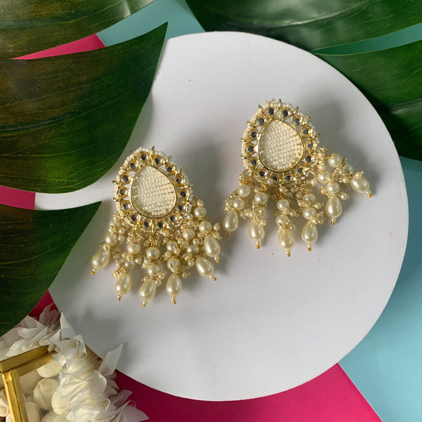 Gold Plated Traditional Kundan Studded Pearl Drop Earrings For Women/Girls (E2951W) | Womensfashionfun