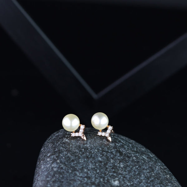 Stylish Latest Fashion Rose Gold -Plated & White Contemporary Studs Earrings for Women (E2973) | Womensfashionfun