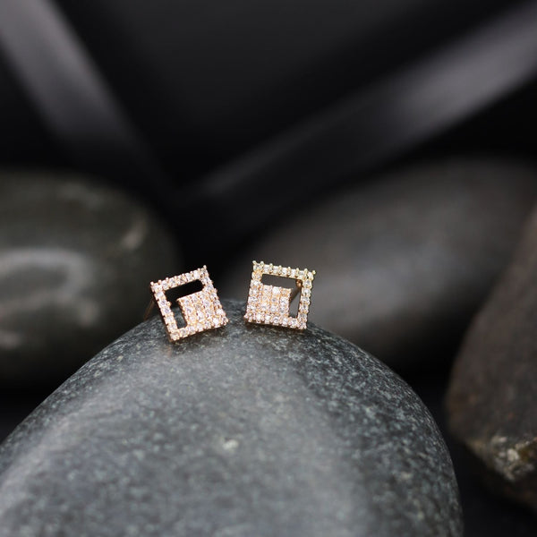 Stylish Latest Fashion Rose Gold Plated Square Studs Earrings for Women (E2975) | Womensfashionfun