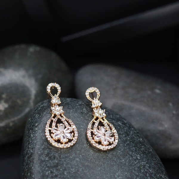 Stylish Latest Fashion Rose Gold Plated & White AD Drop Earrings for Women (E2976) | Womensfashionfun