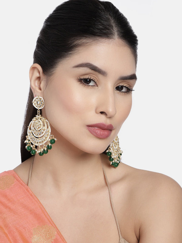 Gold Plated Traditional Beaded Chandbali Earrings Glided With Kundans & Pearls For Women/Girls (E3002G) | Womensfashionfun