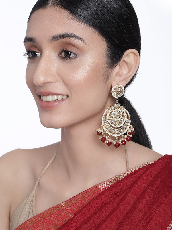 Gold Plated Traditional Beaded Chandbali Earrings Glided With Kundans & Pearls For Women/Girls (E3002M) | Womensfashionfun