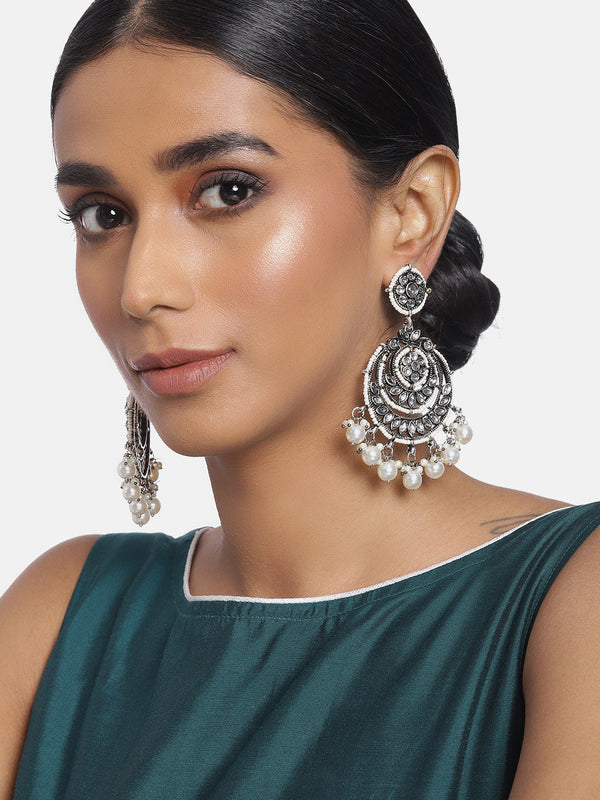 Gold Plated Traditional Beaded Chandbali Earrings Glided With Kundans & Pearls For Women/Girls (E3002OX) | Womensfashionfun