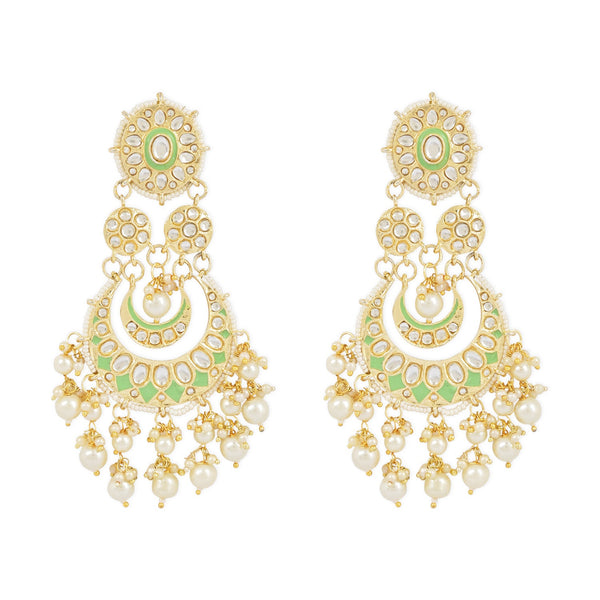 Women Gold Plated Intricately Designed Traditional Mint Meenakari Earrings Glided With Kundans & Pearls (E3006Min) | Womensfashionfun