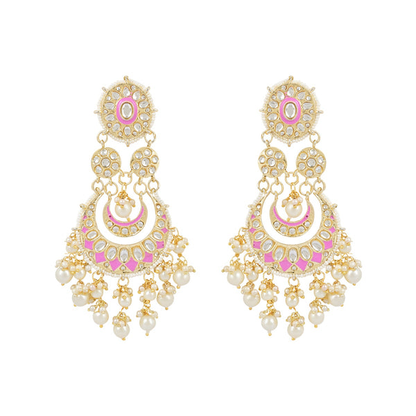 Women Gold Plated Intricately Designed Traditional Pink Meenakari Earrings Glided With Kundans & Pearls (E3006Pi) | Womensfashionfun