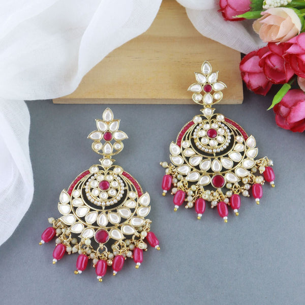 18K Gold Plated Traditional Handcrafted Pearl Kundan Beaded Earrings for Women/Girls (E3019Q) | Womensfashionfun