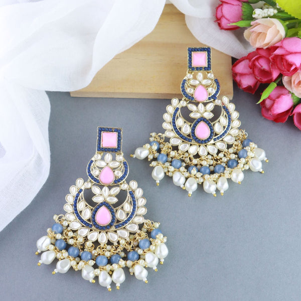 18K Gold Plated Traditional Handcrafted Pearl Kundan Beaded Earrings for Women/Girls (E3021Pemt) | Womensfashionfun