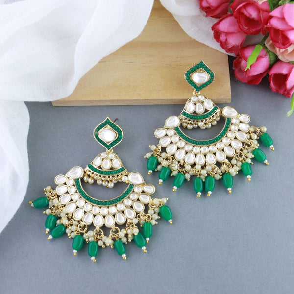 Gold Plated Traditional Handcrafted Pearl Kundan Beaded Earrings for Women/Girls (E3024) (Green) | Womensfashionfun