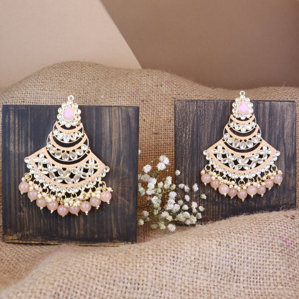 18K Gold Plated Traditional Handcrafted Pearl Kundan Beaded Chandbali Earrings for Women/Girls (E3032Pe) | Womensfashionfun