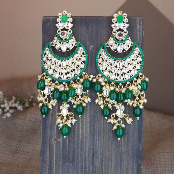 18K Gold Plated Traditional Handcrafted Pearl Kundan Beaded Chandbali Earrings for Women/Girls (E3053G) | Womensfashionfun