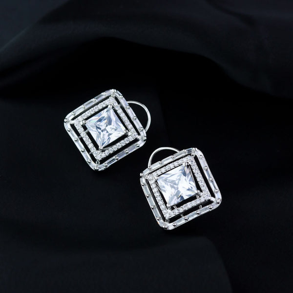 Stylish Latest Fashion Silver Plated Glittering Crystal AD Stone Studs Earrings for Women & Girls (E3071ZW) | Womensfashionfun