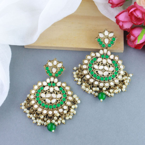 18K Gold Plated Traditional Kundan & Stone Studded Chandbali Earrings For Women(E3078G) | Womensfashionfun