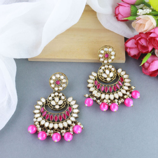 18K Gold Plated Traditional Kundan & Stone Studded Chandbali Earrings For Women(E3079Q) | Womensfashionfun