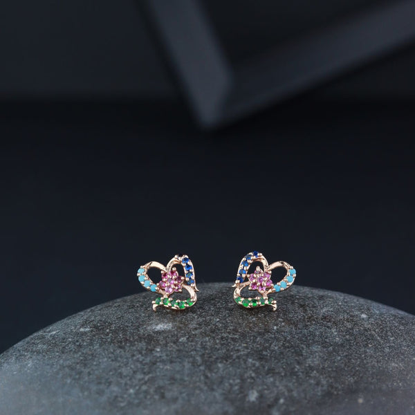 Stylish Latest Fashion Rose Gold Plated Glittering Crystal AD Stone Studs Earrings for Women & Girls (E3084) | Womensfashionfun