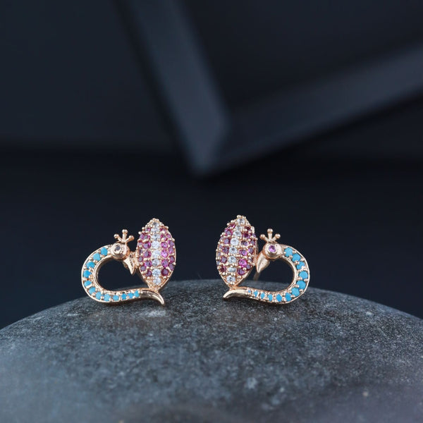 Stylish Latest Fashion Rose Gold Plated Glittering Crystal AD Stone Studs Earrings for Women & Girls (E3085) | Womensfashionfun