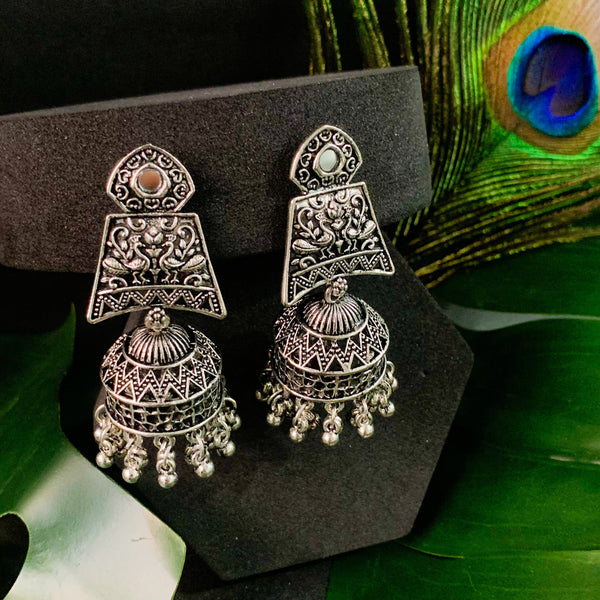 Navratri Ethnic Silver Oxidised Afghani Style Trending Jhumka Earrings For Women (E3138OX) | Womensfashionfun