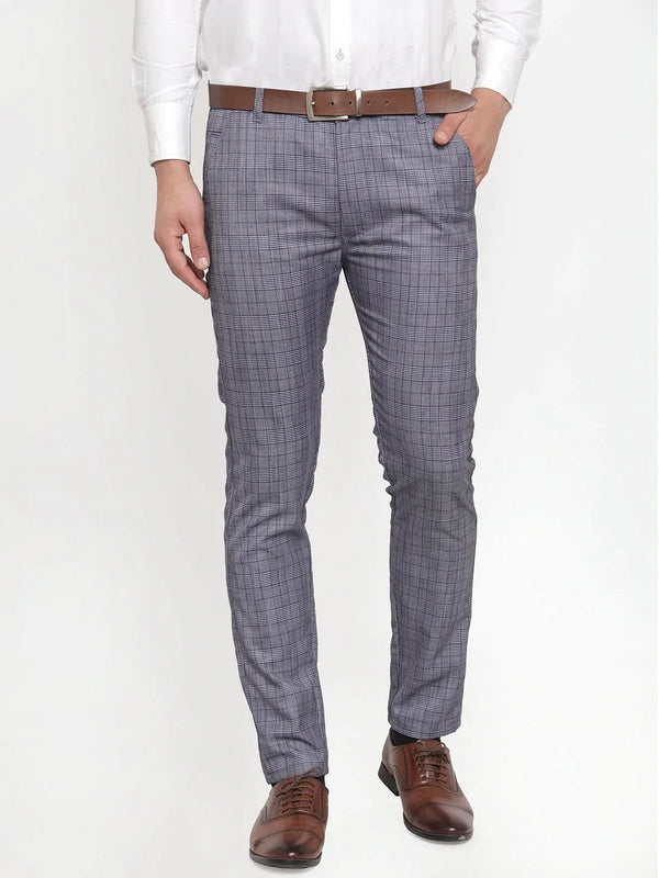 Men's Blue Checked Formal Trousers | WomensFashionFun.com