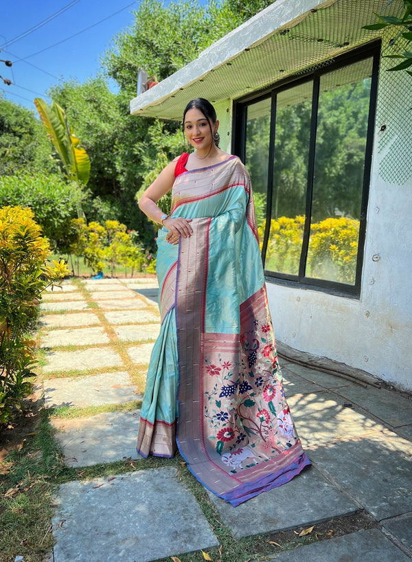 Women Party Wear Jari Weaving Paithani Silk Saree with Un Stitched Blouse | WomensFashionFun