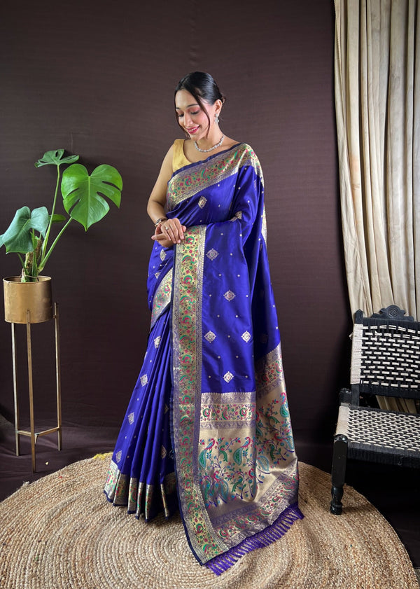 Women Party Wear Jari Weaving Paithani Silk Saree with Un Stitched Blouse | WomensFashionFun