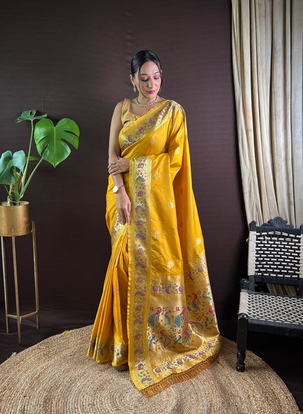 Women Party Wear Jari Weaving Paithani Silk Saree with Un Stitched Blouse | WomensFashionFun