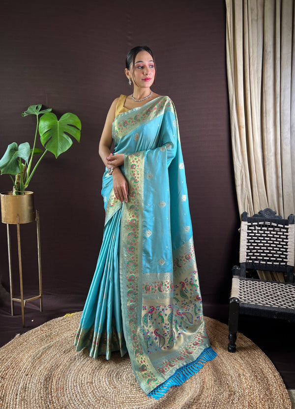 Women Party Wear Jari Weaving Paithani Silk Saree with Un Stitched Blouse | WomensFashionFun