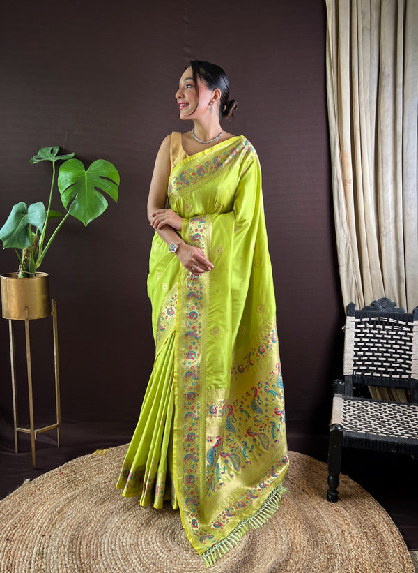 Women Party Wear Jari Weaving Paithani Silk Saree with Un Stitched Blouse | WomensFashionFun