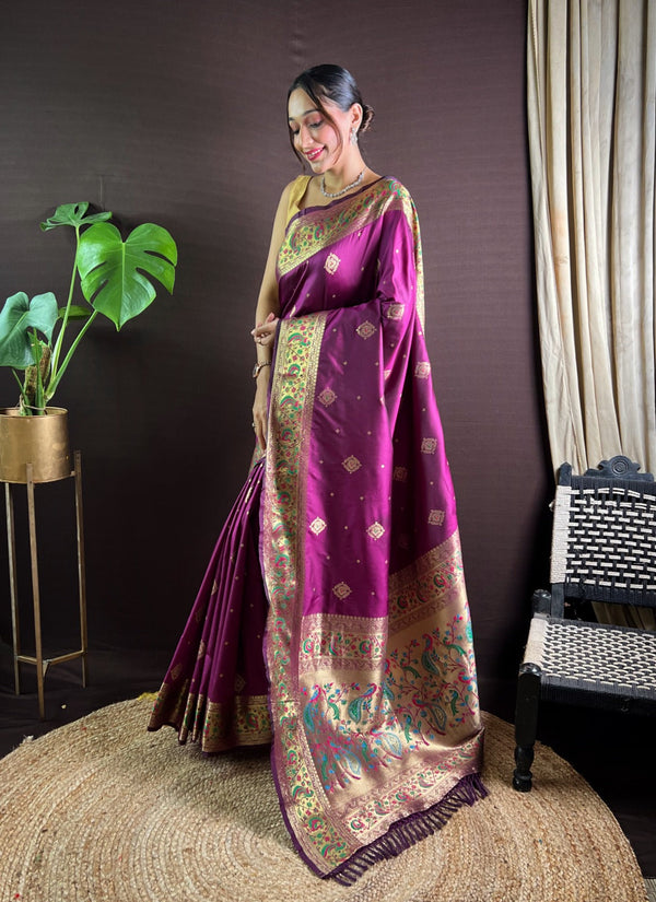 Women Party Wear Jari Weaving Paithani Silk Saree with Un Stitched Blouse | WomensFashionFun