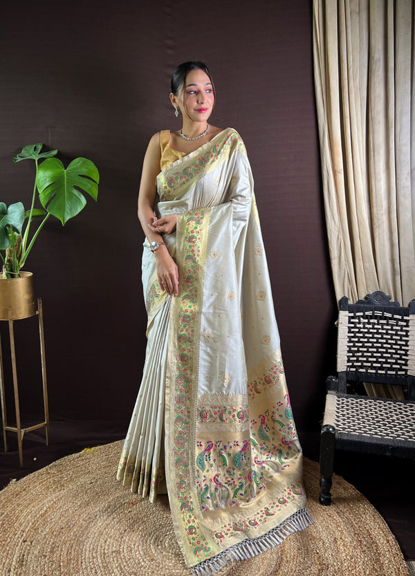 Women Party Wear Jari Weaving Paithani Silk Saree with Un Stitched Blouse | WomensFashionFun