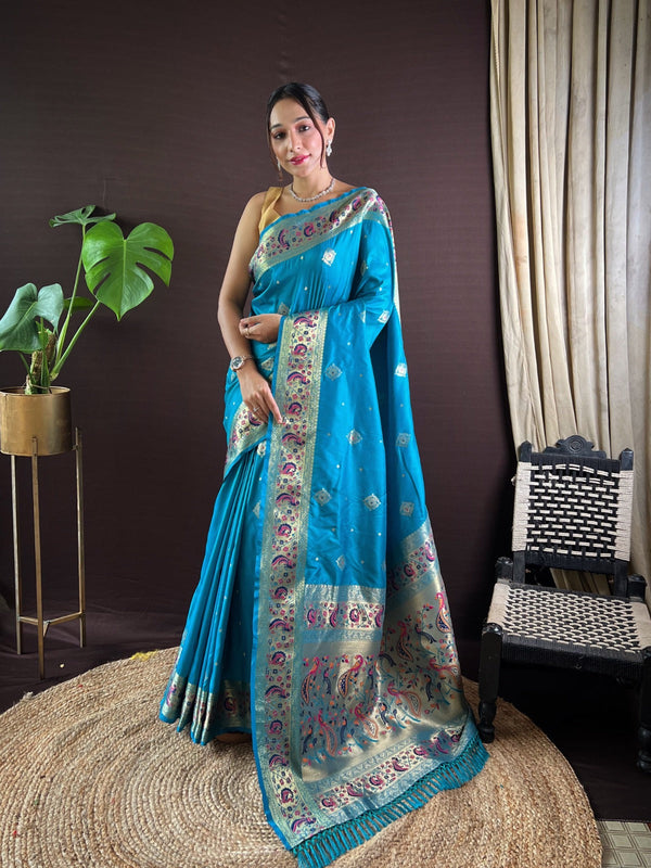 Women Party Wear Jari Weaving Paithani Silk Saree with Un Stitched Blouse | WomensFashionFun